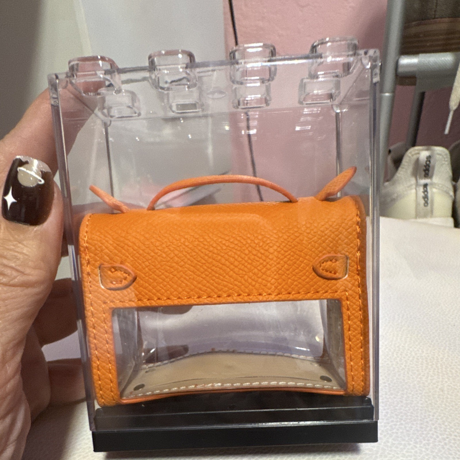 Mini Top Handle Bag Orange/Clear Turn Lock Gold Hardware Rectangle Solid