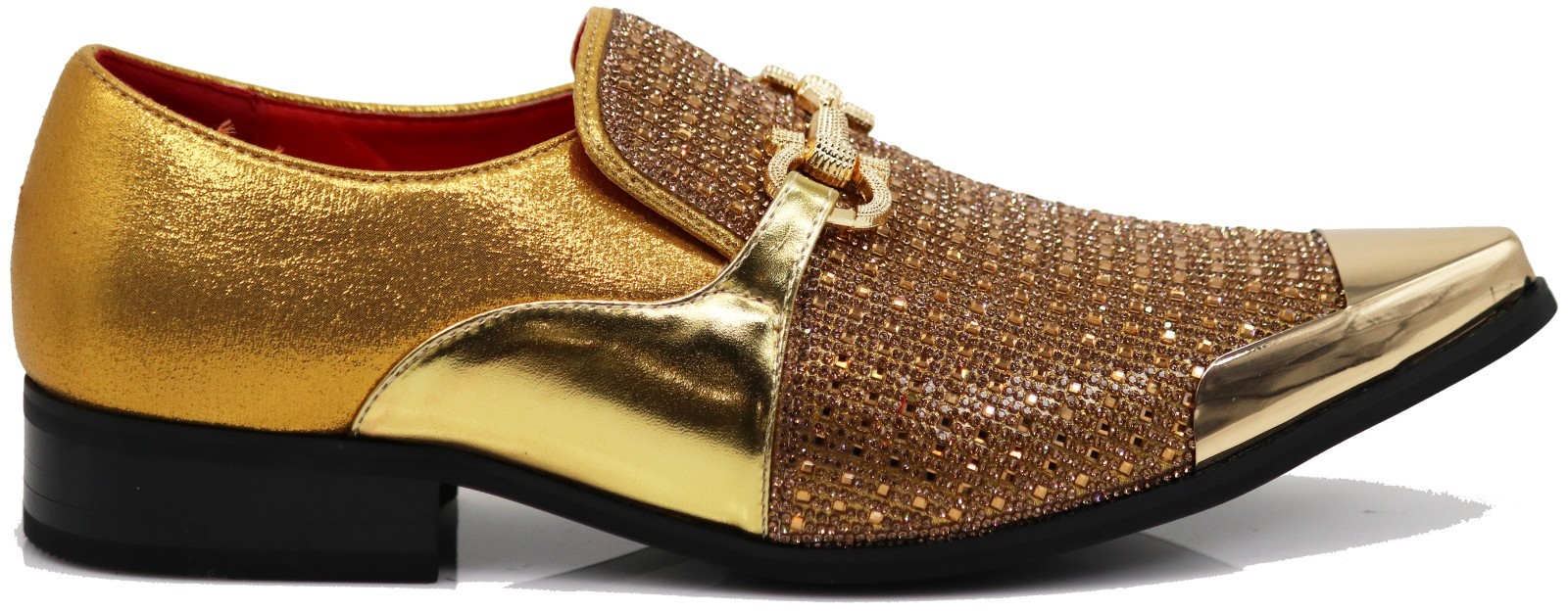 Men’s Gold Rhinestone Dress Shoes Sparkly Glitter Loafers Prom Wedding Party Tux