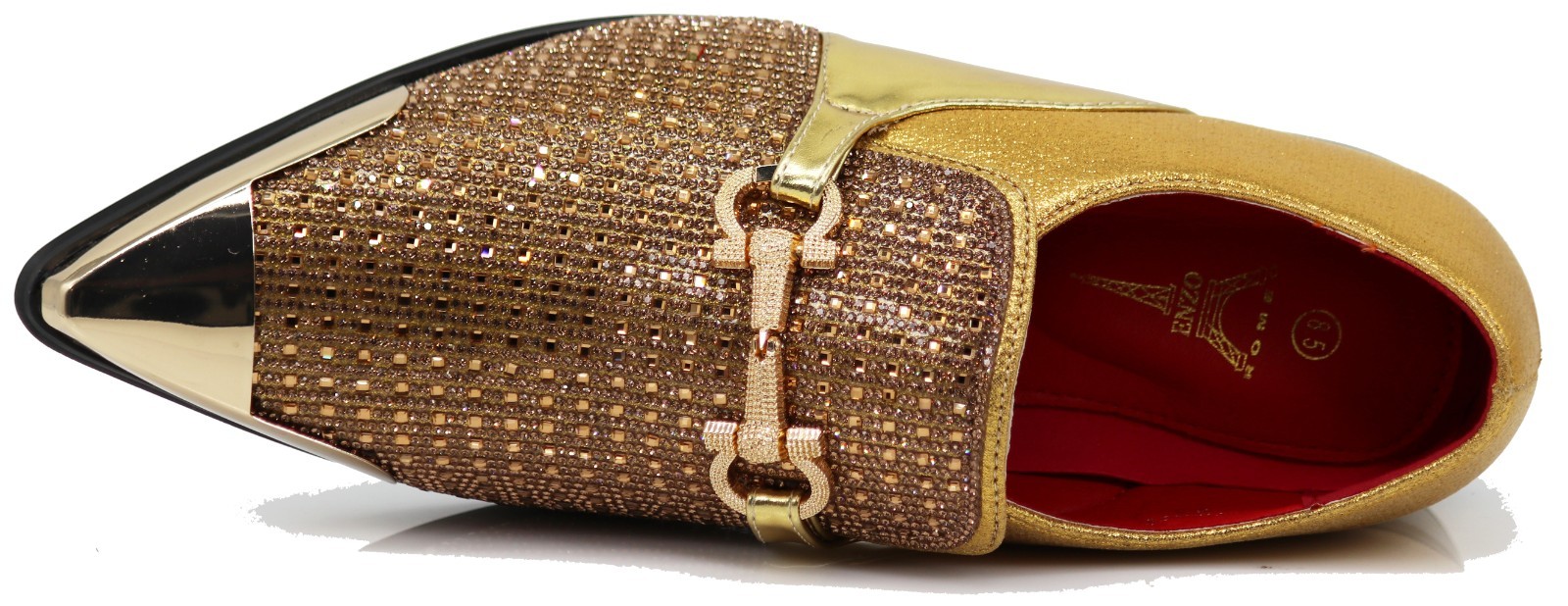 Men’s Gold Rhinestone Dress Shoes Sparkly Glitter Loafers Prom Wedding Party Tux