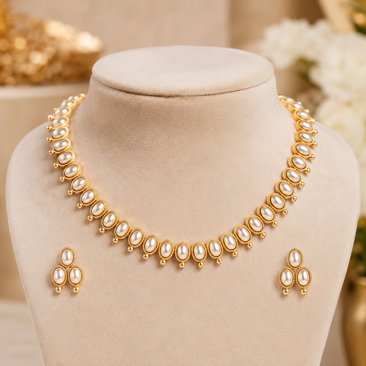 Indian Bollywood Gold Plated Kundan Choker Bridal Necklace Earrings Jewelry Set