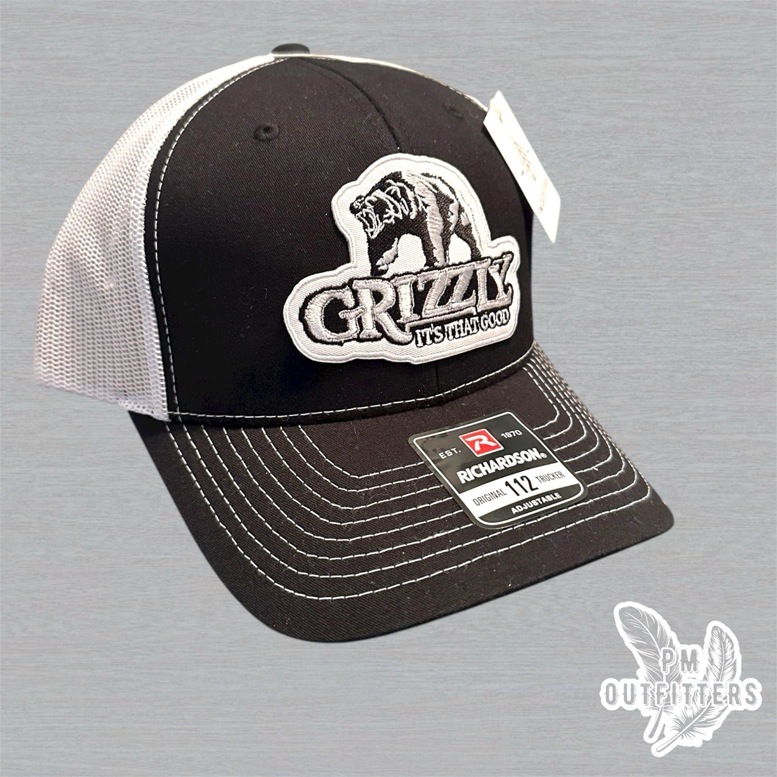Retro Grizzly Tobacco Patch Richardson 112 Trucker Hat Black/White Snapback