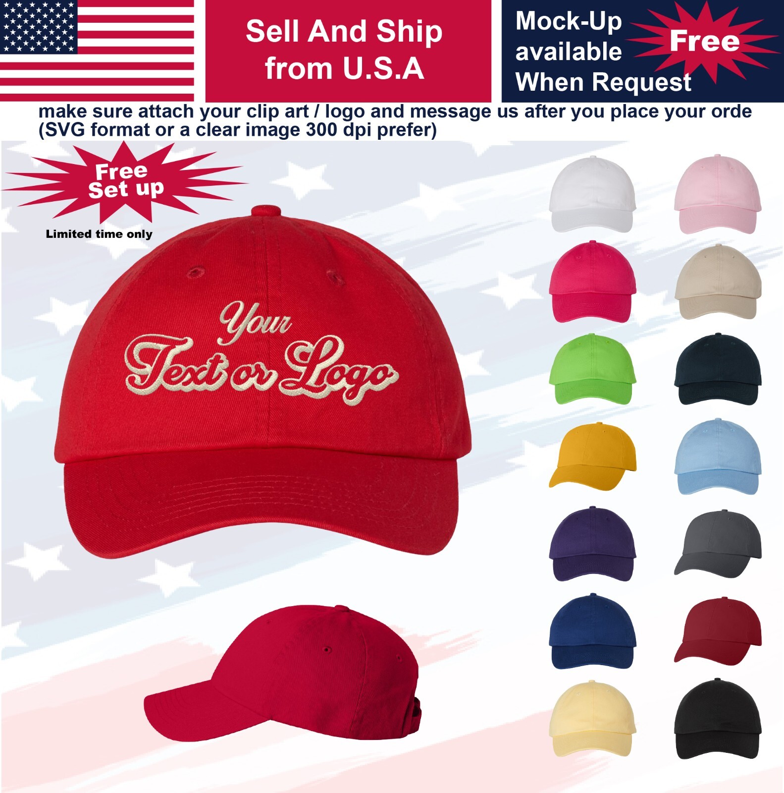 Personalized Custom Embroidered Baseball cap, golf, football,(text/logo)