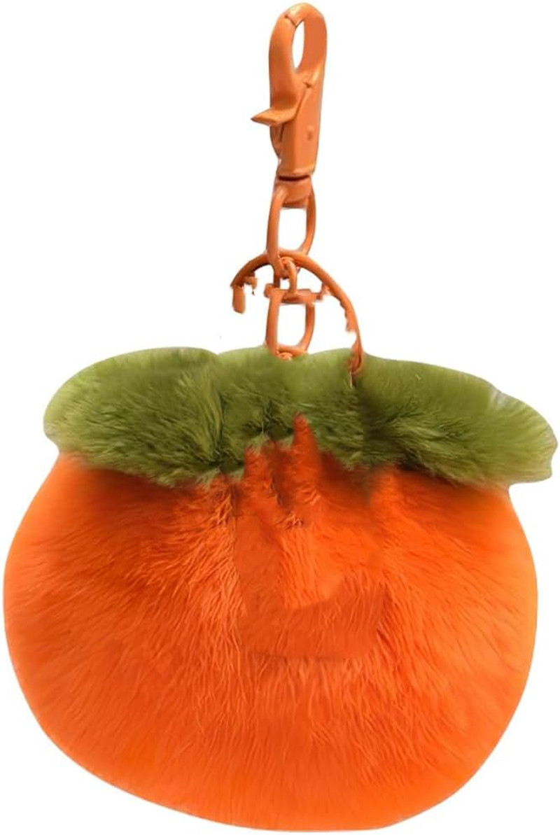 Plush Persimmon Keychain 3.93In Soft Fuzzy Fruit Charm Backpack Accessory Lightw