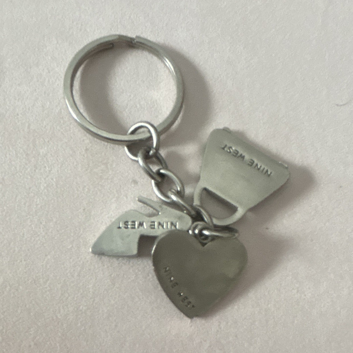 Nine West Silver Metal Key Chain Charm Keyring Heart Handbag Shoe Logo