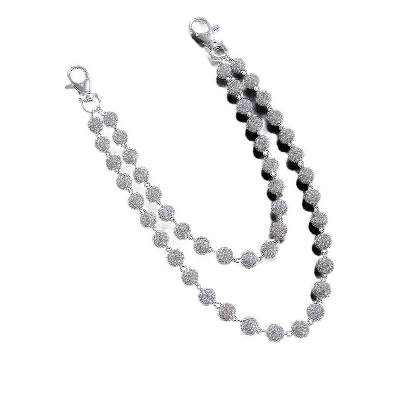 Layered Rhinestone Wallet Chain Jean Pants Key Chain Unisex Hip Hop Accessory