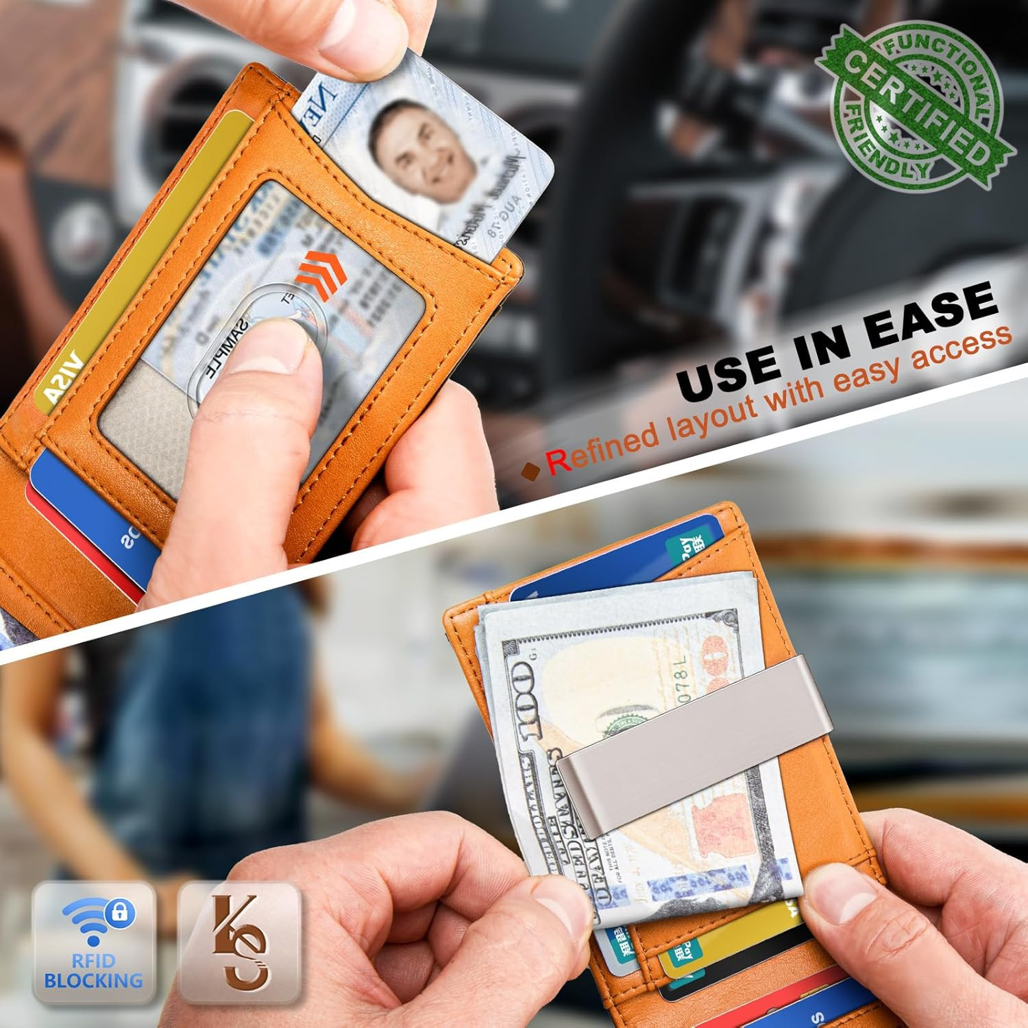 KS Mens Wallet Gift Airtag or Standard Use,Slim Front Pocket Leather Wallet Mone