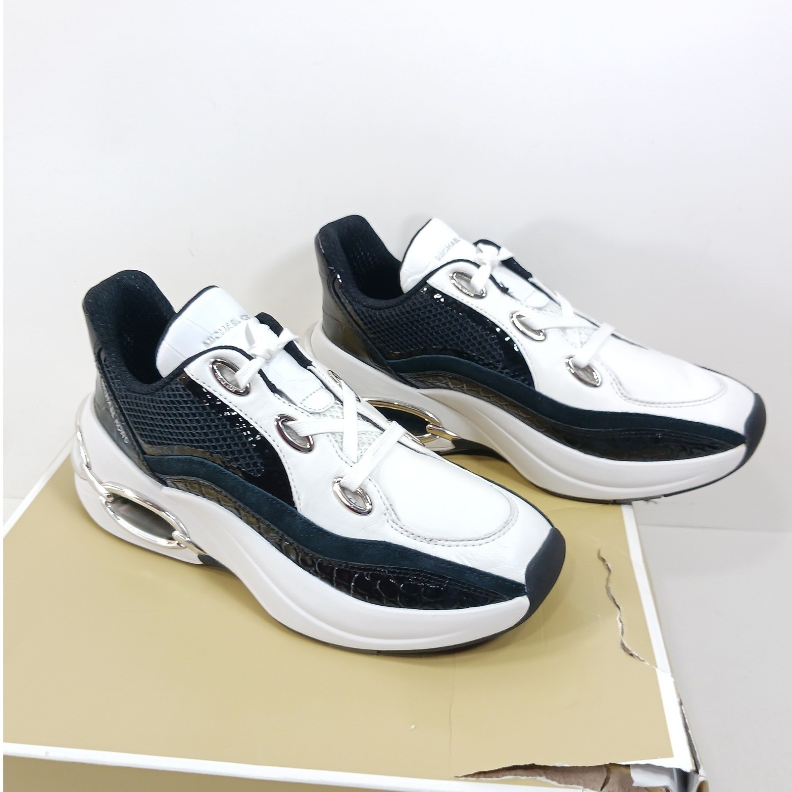 Michael Kors Toni Trainer Circular Air Mesh XL Black White Sneakers 9.5M