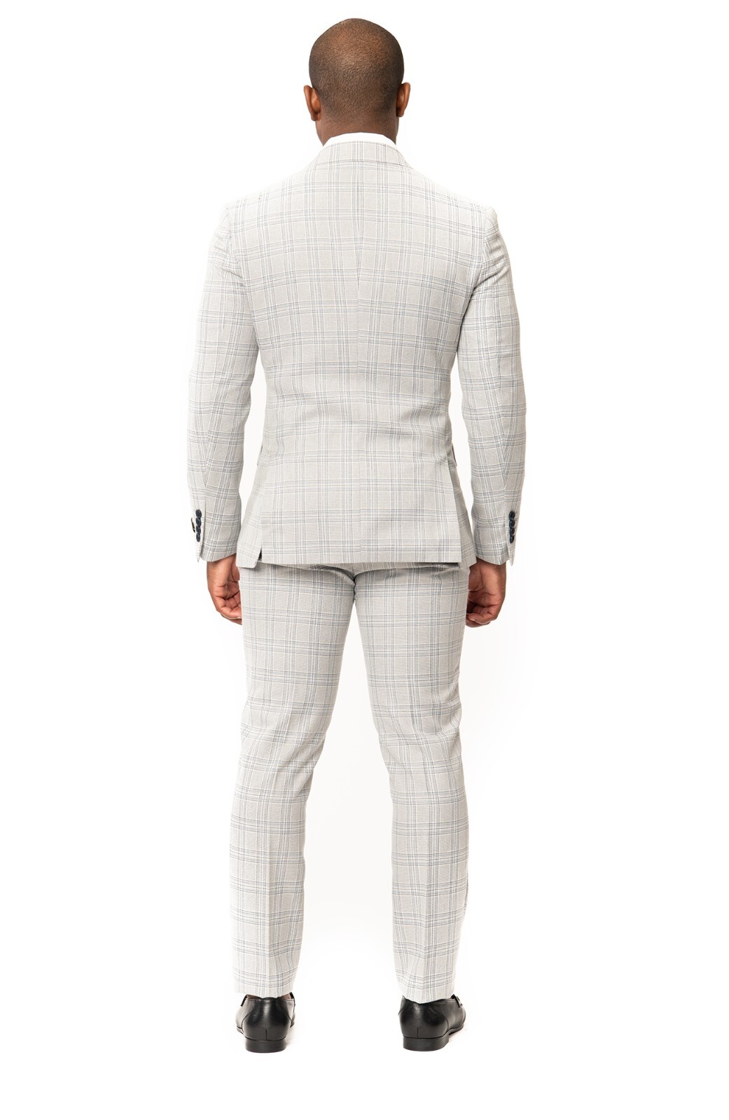 Slim Fit Double Breasted Plaid Chalk Grey 2 Button Peak Lapel Men Suit AZAR MAN