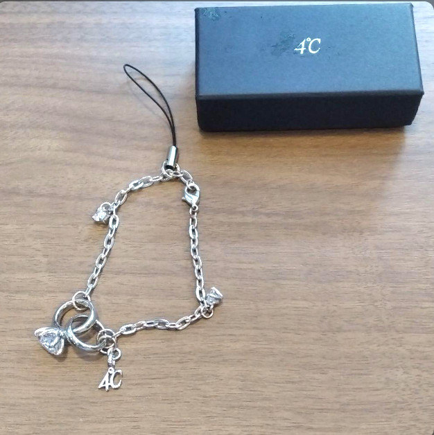 4℃ Brand Charm Strap Silver Ring Motif Pendant Keychain Accessory Japan New
