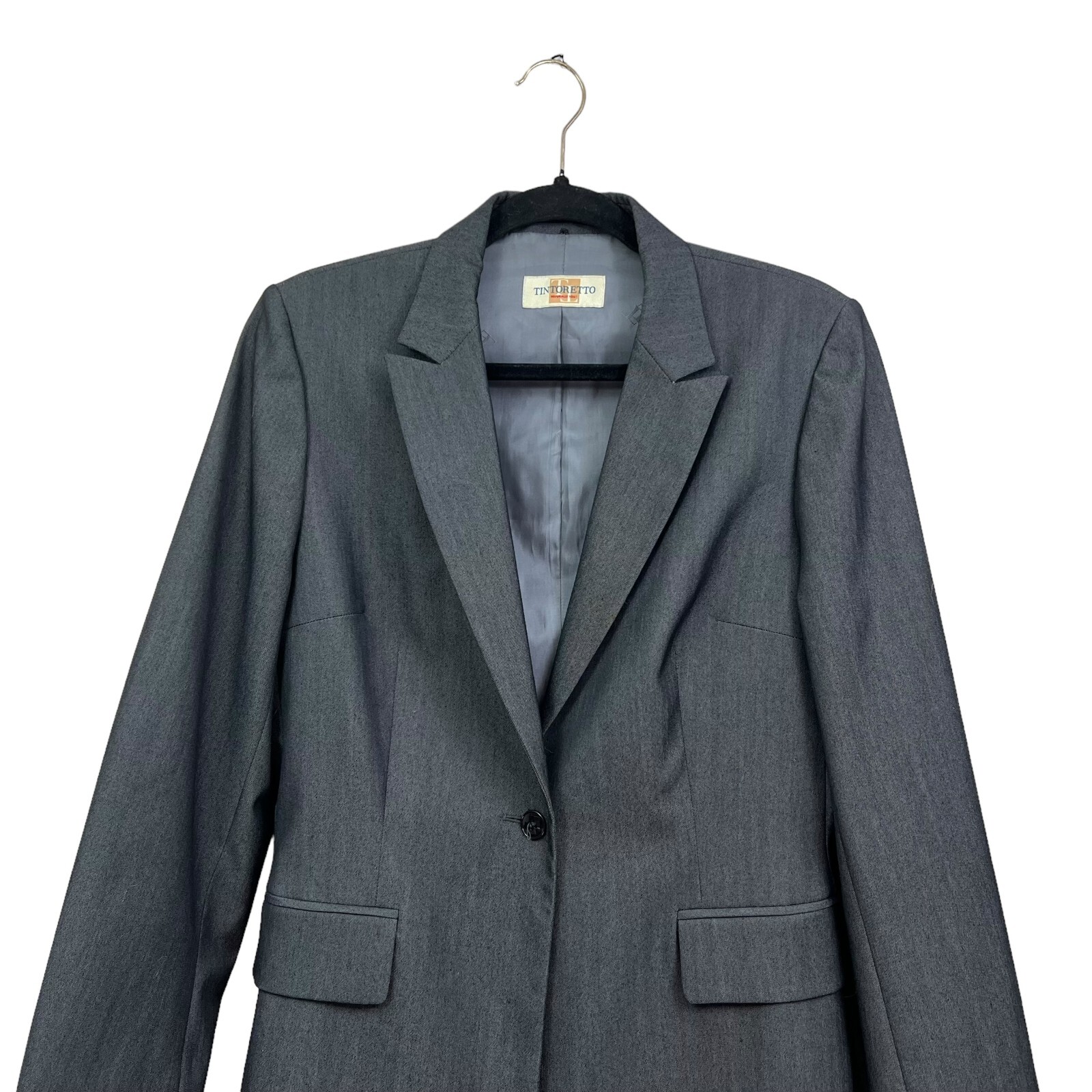 Tintoretto Womens Wool Blazer Single Button Double Vented Lined Gray Size 32*