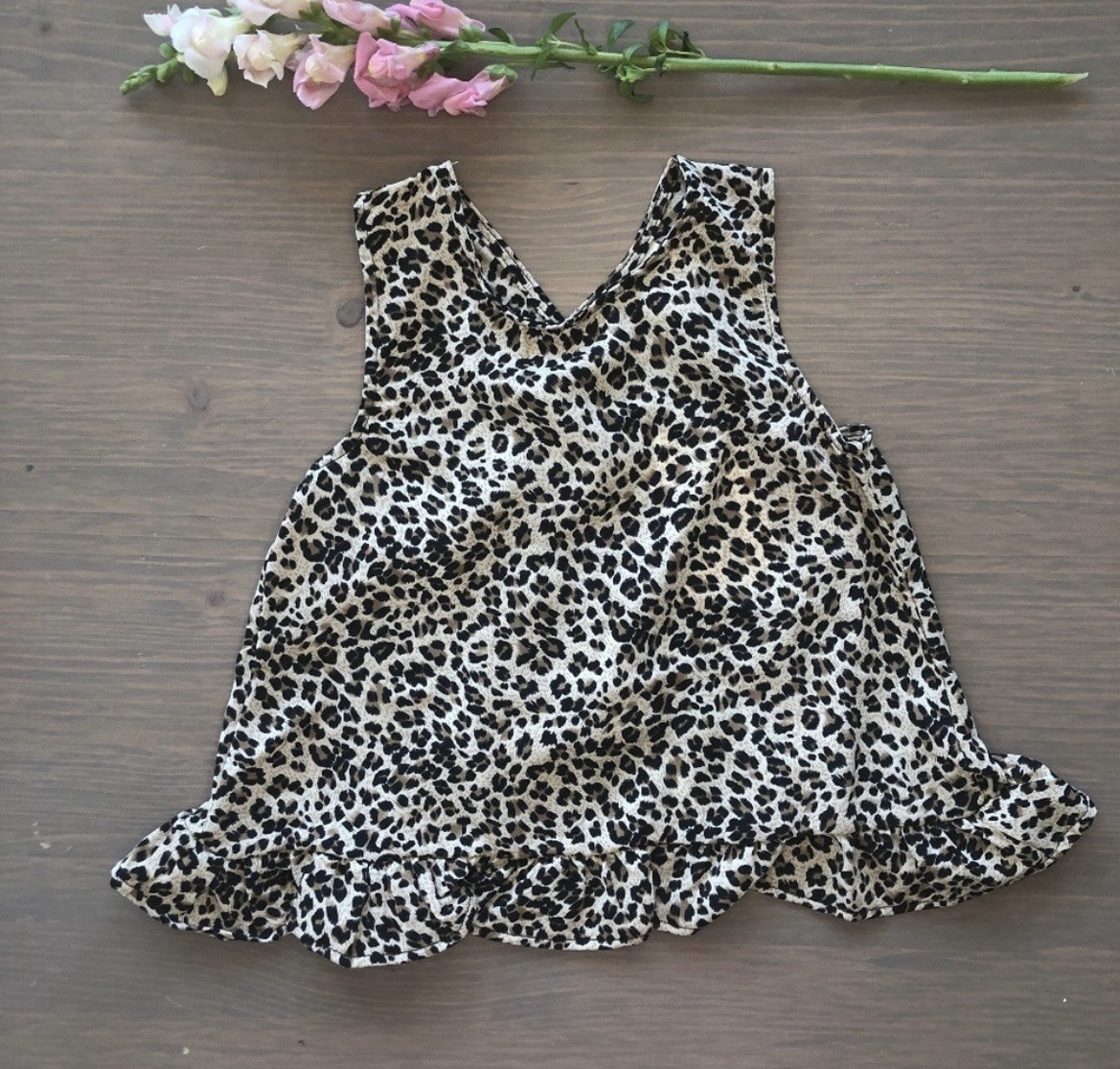 Girls 2-Piece Leopard Animal Print Sleeveless Ruffle Top & Shorts Beige/Black