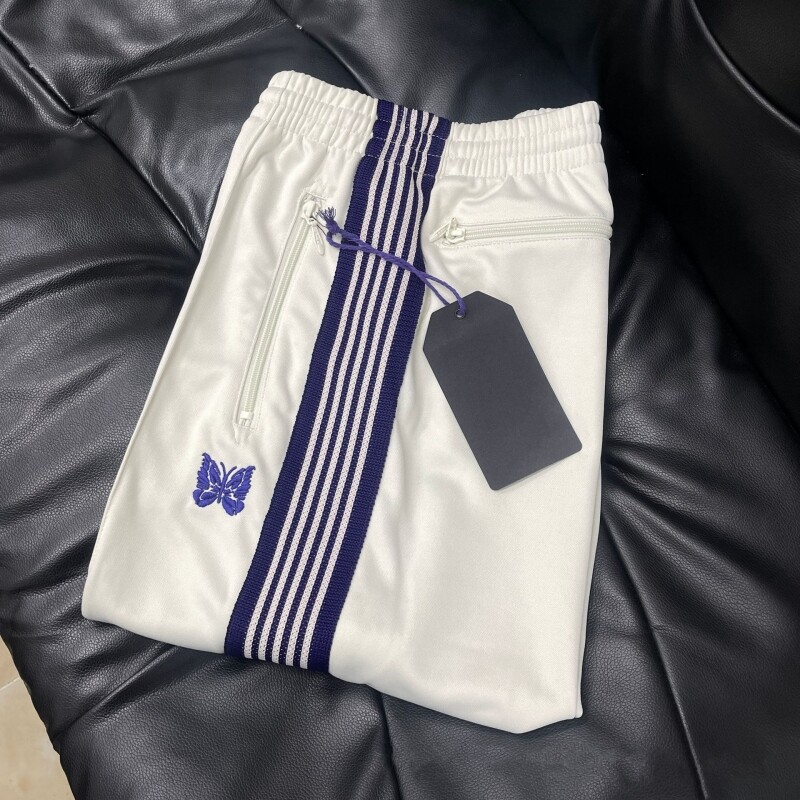 Men Women Quality Black Embroidered Needles Track Pants Classic Stripe Trousers