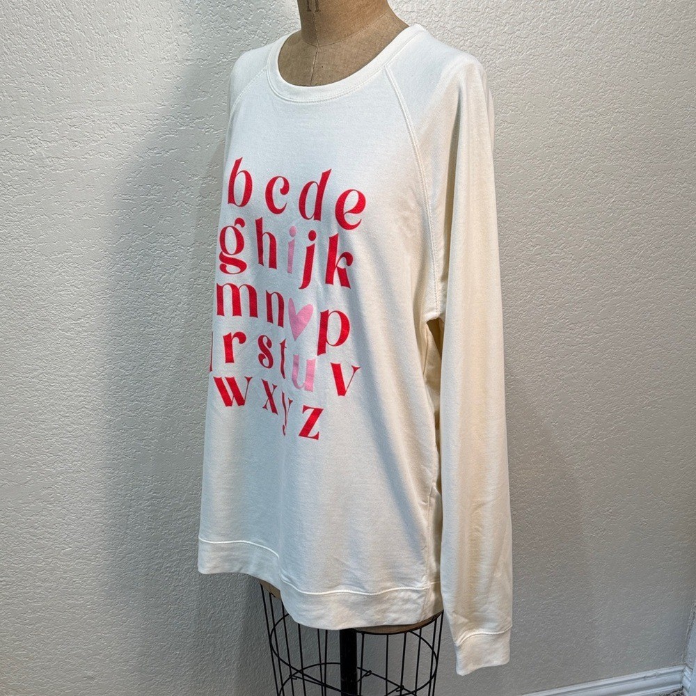Ivy + Cloth Women 2XL Ivory Alphabet I Love U Print Crew U Neck Sweat Shirt