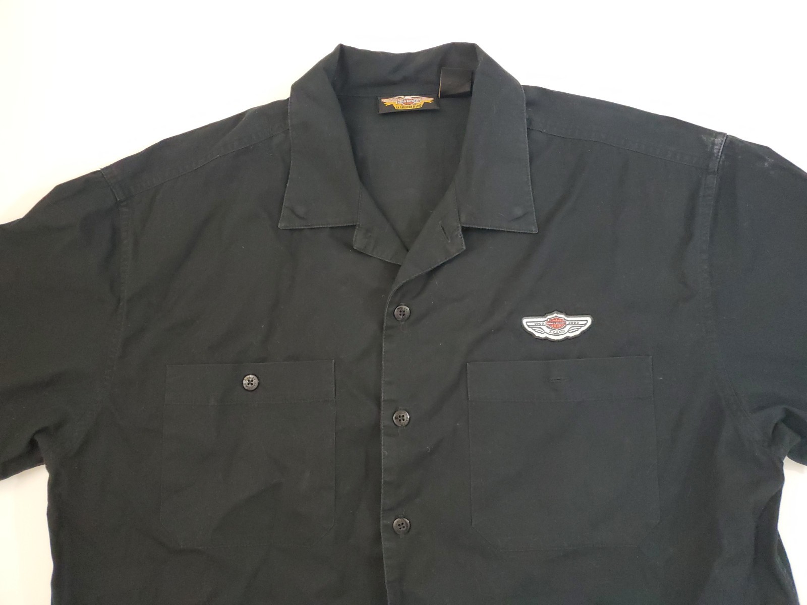 Harley Davidson Size Large Black 100 Years 1903-2003 Short Sleeve Button Down