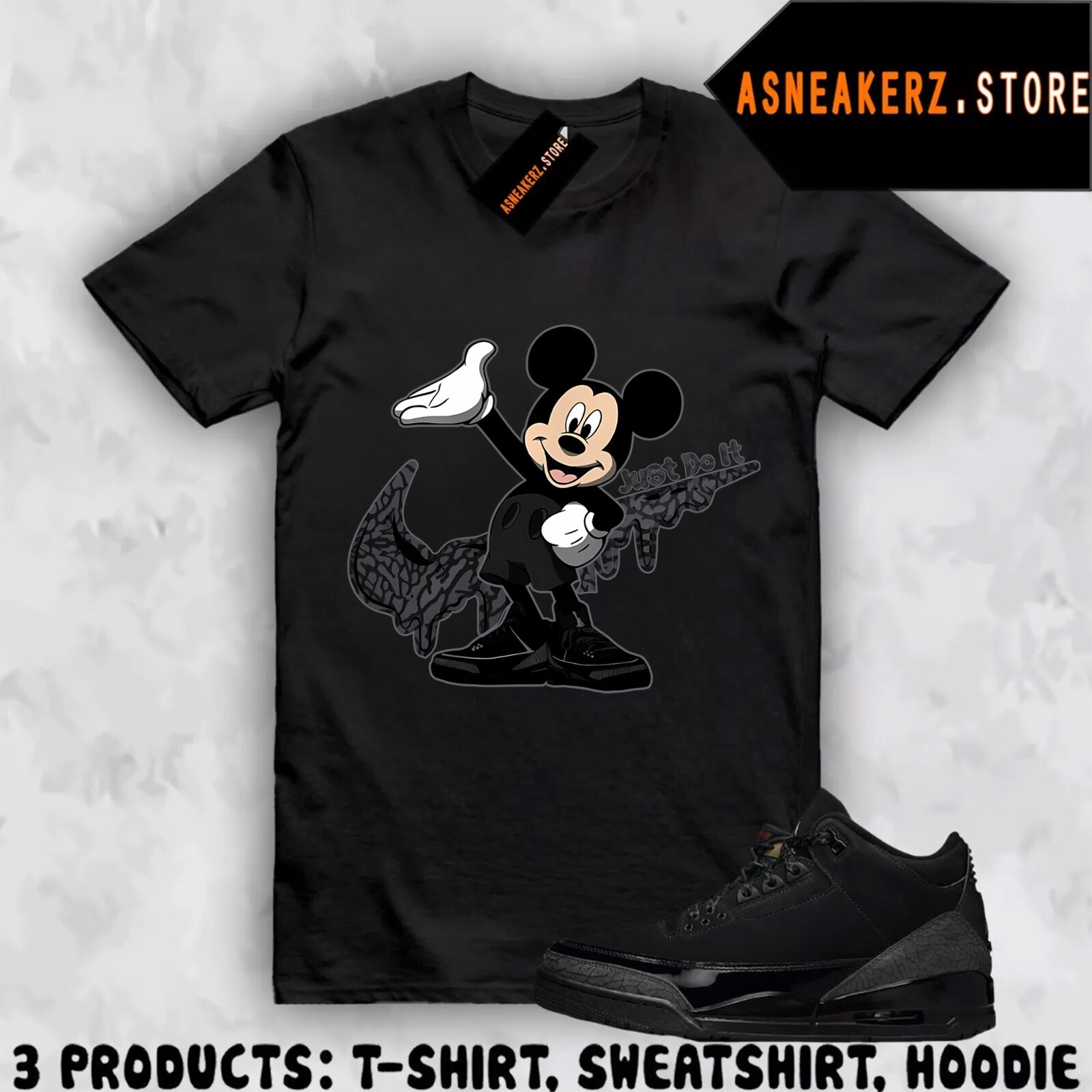 Shirt To Match AJ 3 Black Cat Sneaker Matching Tee Drip M Mouse T-Shirt