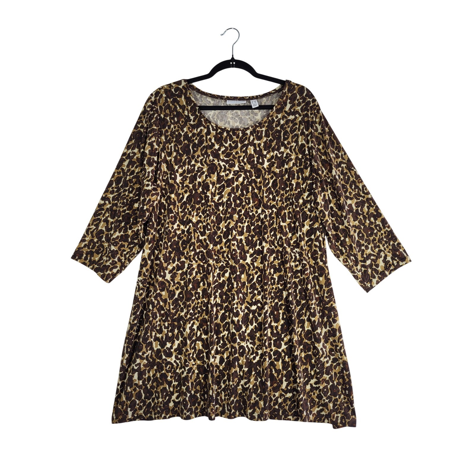 Susan Graver Liquid Knit Animal Print Tunic Top Brown 2X Leopard Scoop neck