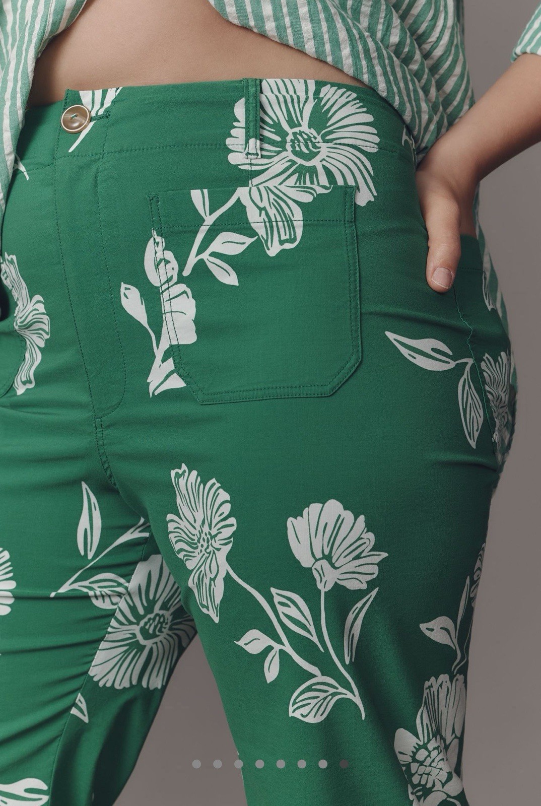 Sz 20W Anthropologie Maeve Colette Crop Wide-Leg Pant Green Floral Magic Fabric
