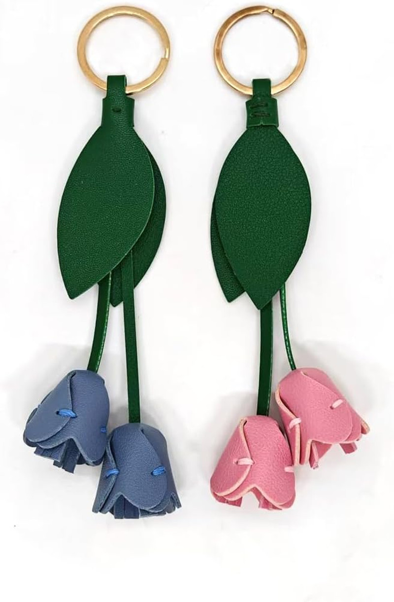 2Pcs Leather Leaf Flower Keychain, Bohemian Accessory Cute Keychain, Portable Ke