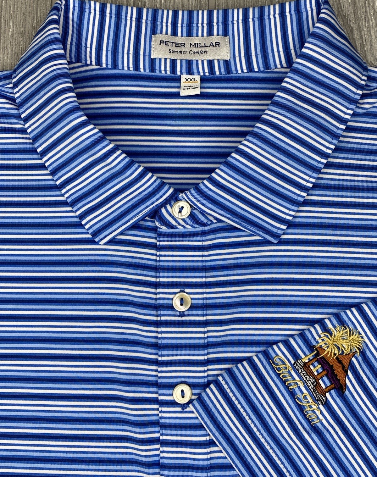 Peter Millar Men’s Golf Polo Stripes Shirt Summer Comfort Bali Hai Size 2XL XXL